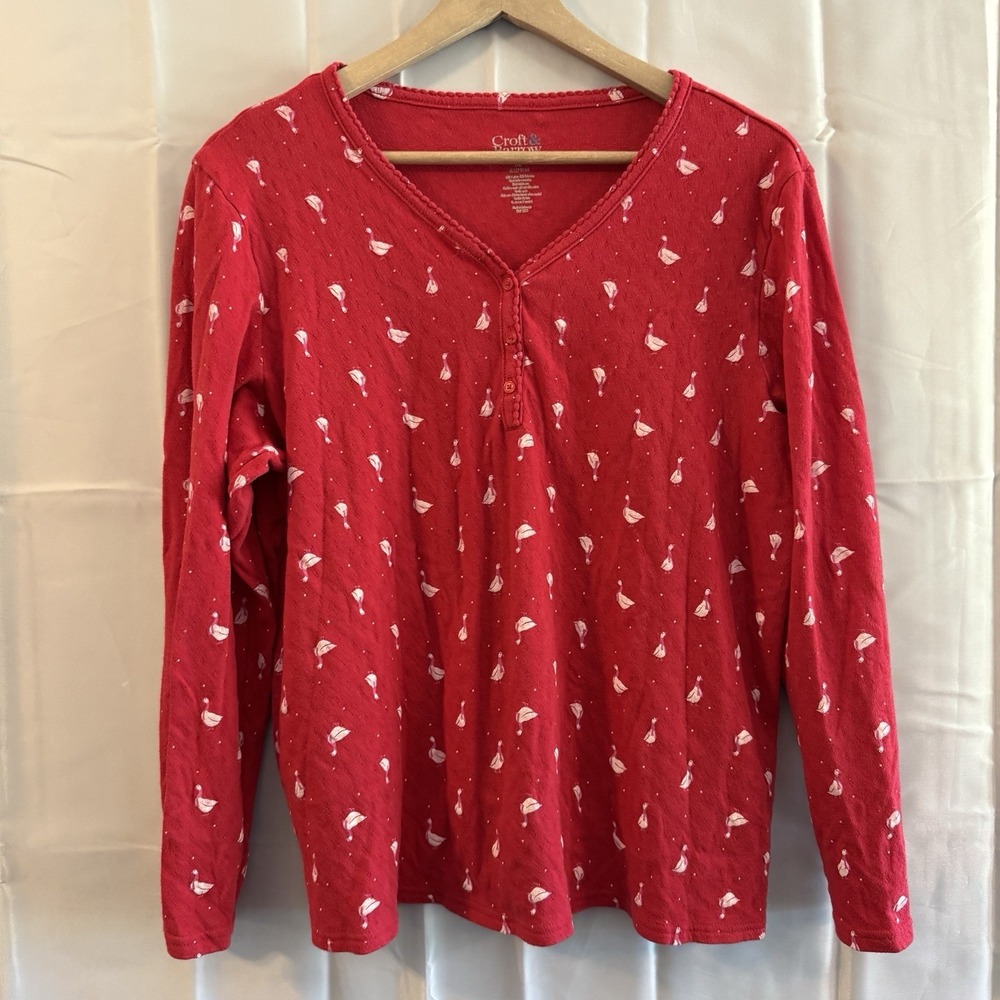 Womens XL Christmas Goose Holiday Sleepwear Red‎ Pajamas Pjs Sleep Pants Top